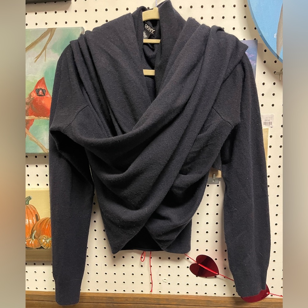 Navy blue DKNY cashmere wrap sweater